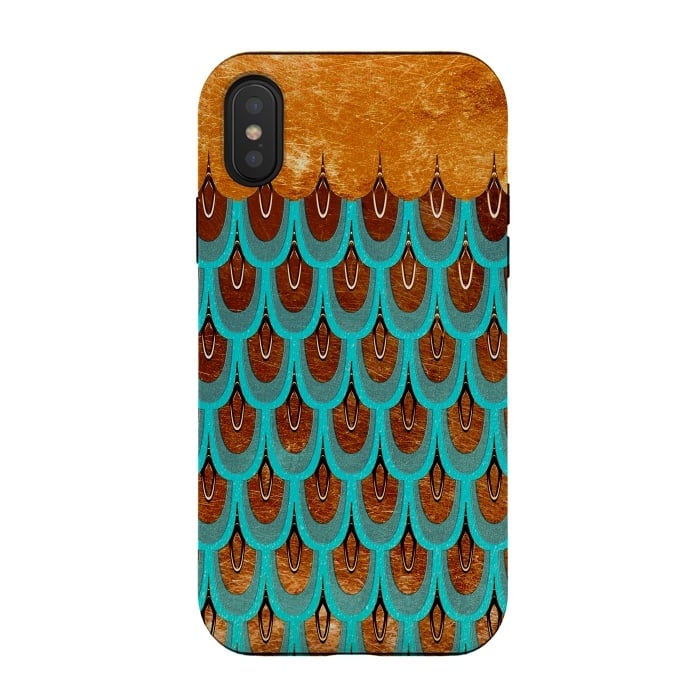 iPhone Xs / X StrongFit Copper & Teal Gold Mermaid Scales by  Utart