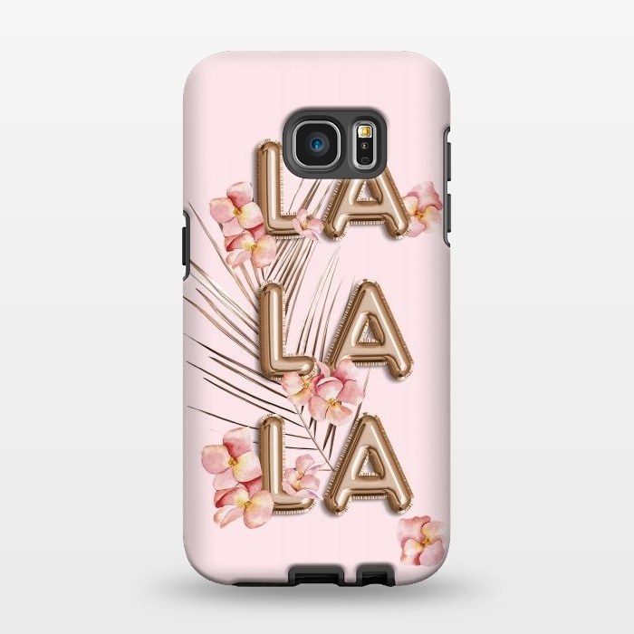 Galaxy S7 EDGE StrongFit LA LA LA - Fun Shiny Rose Gold Girly Flower Typography  by  Utart