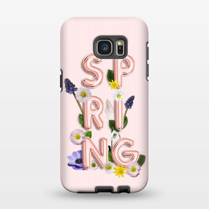 Galaxy S7 EDGE StrongFit SPRING - Flower Shiny Rose Gold Girly Flower Typography  by  Utart