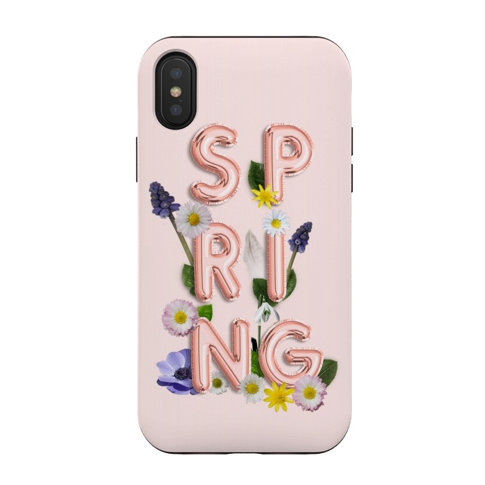 iPhone Xs / X StrongFit SPRING - Flower Shiny Rose Gold Girly Flower Typography  by  Utart