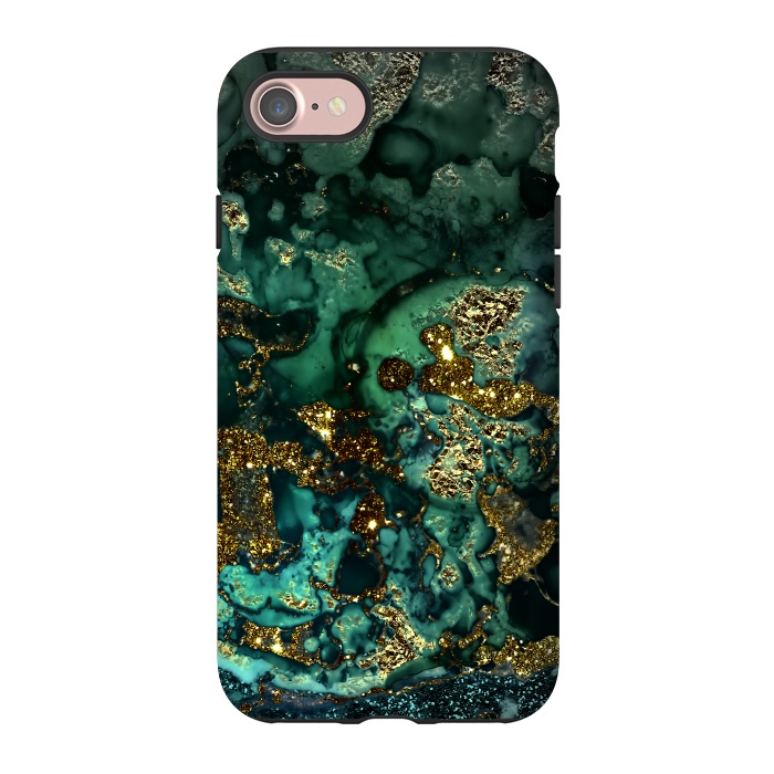 iPhone 7 StrongFit Indigo Green and Gold Glitter Ink Marble by  Utart