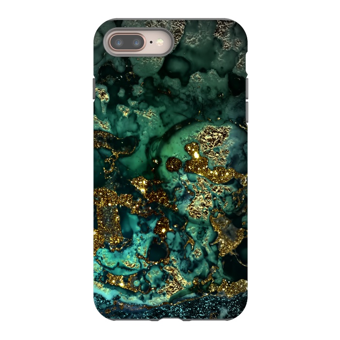 iPhone 7 plus StrongFit Indigo Green and Gold Glitter Ink Marble by  Utart