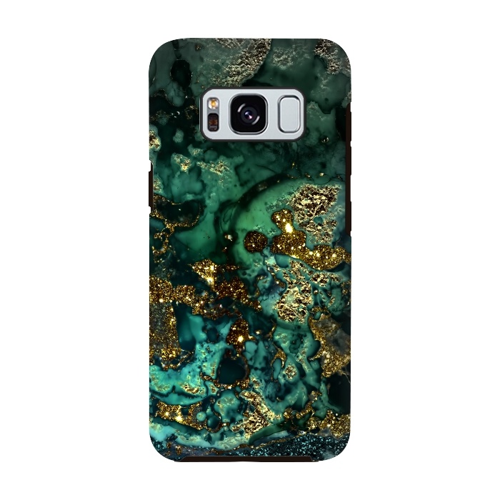 Galaxy S8 StrongFit Indigo Green and Gold Glitter Ink Marble by  Utart