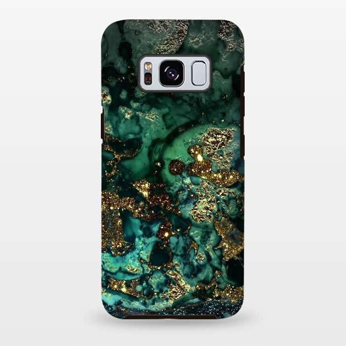 Galaxy S8 plus StrongFit Indigo Green and Gold Glitter Ink Marble by  Utart