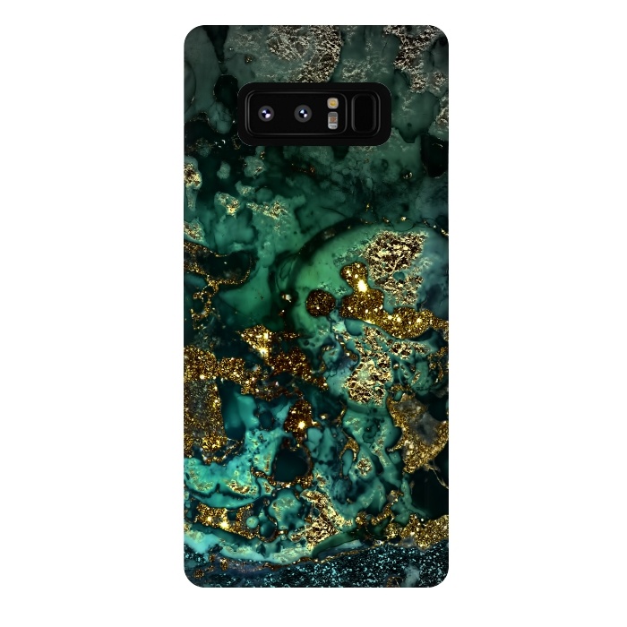 Galaxy Note 8 StrongFit Indigo Green and Gold Glitter Ink Marble by  Utart