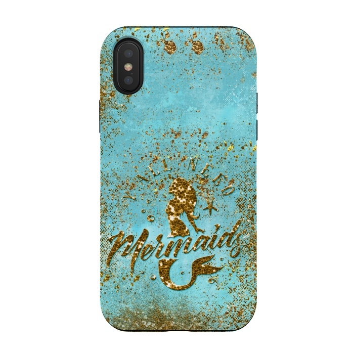 iPhone Xs / X StrongFit We all need mermaids - Teal and Gold Glitter Typography  by  Utart