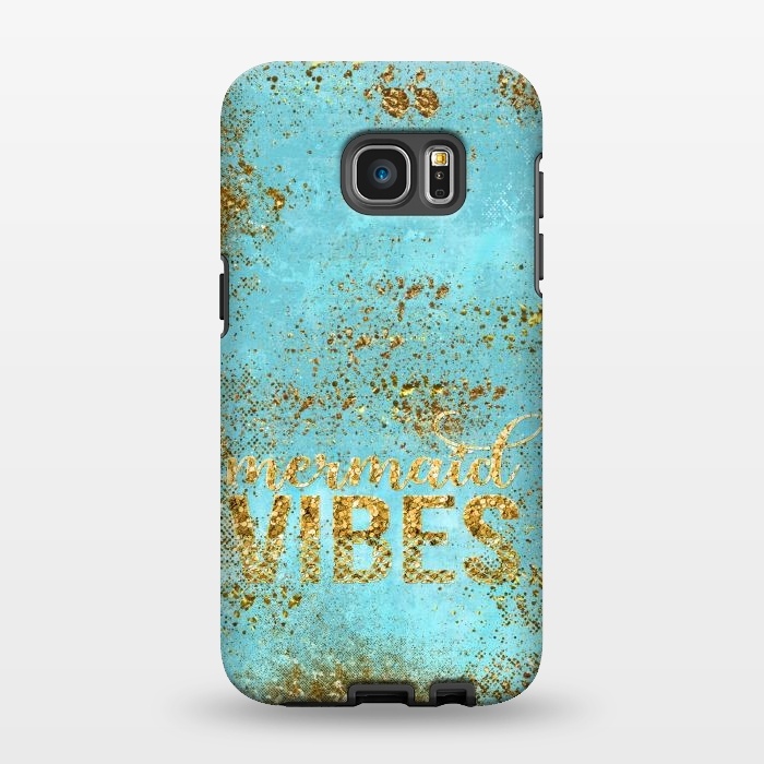 Galaxy S7 EDGE StrongFit Mermaid Vibes - Teal & Gold Glitter Typography by  Utart