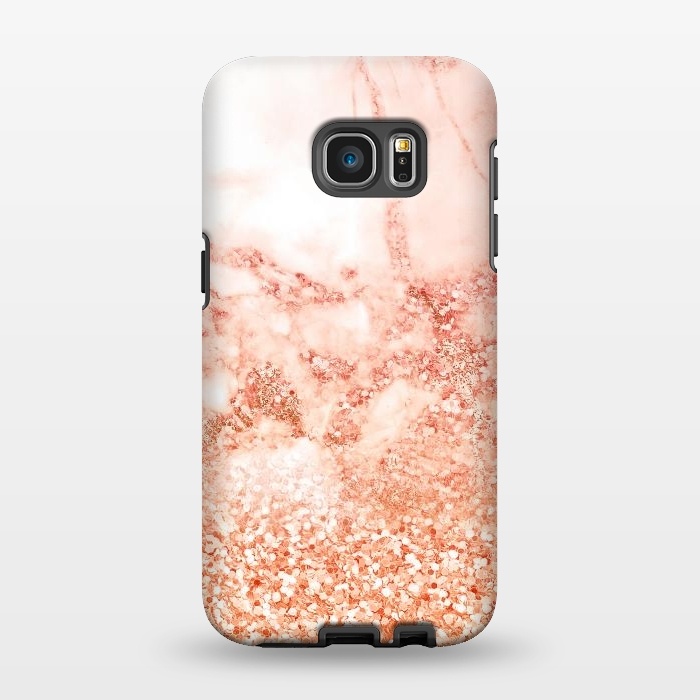 Galaxy S7 EDGE StrongFit Salmon Glitter Marble by  Utart