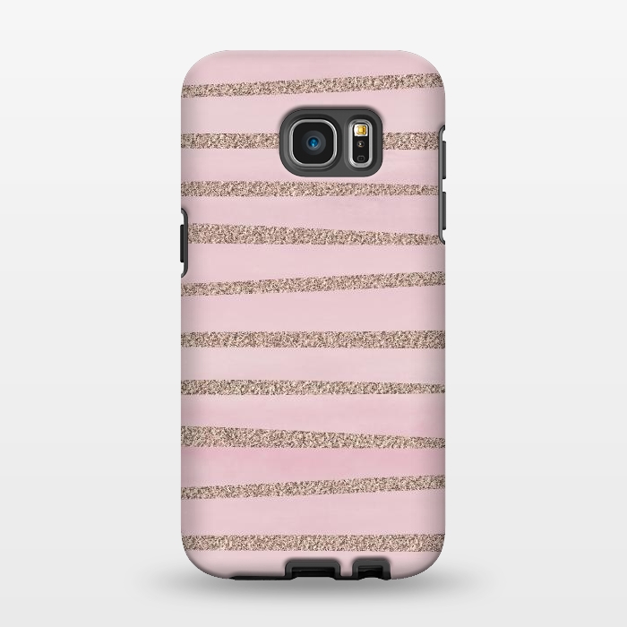 Galaxy S7 EDGE StrongFit Rose Gold Glitter Stripes 2 by Andrea Haase