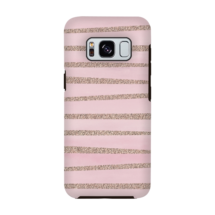 Galaxy S8 StrongFit Rose Gold Glitter Stripes 2 by Andrea Haase