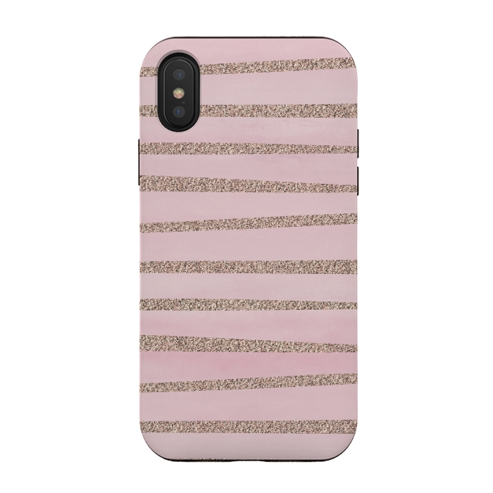 iPhone Xs / X StrongFit Rose Gold Glitter Stripes 2 by Andrea Haase