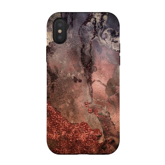 iPhone Xs / X StrongFit Copper Glitter and Ink Marble by  Utart