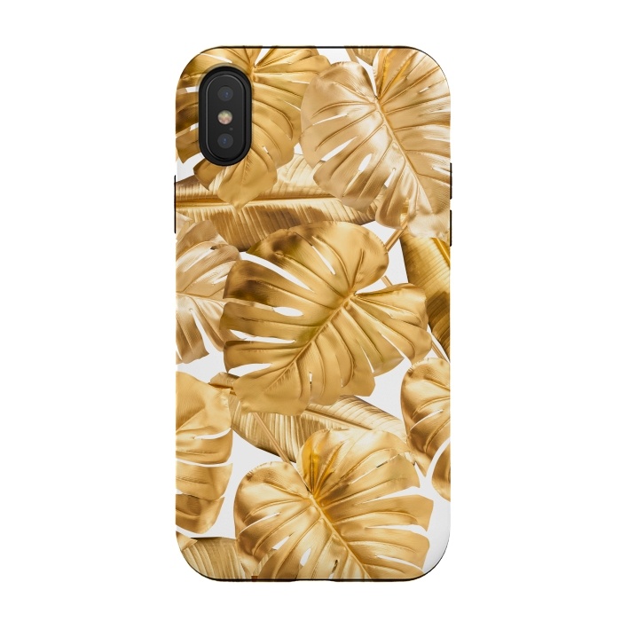 iPhone Xs / X StrongFit Gold Metal Foil Monstera Leaves Pattern by  Utart