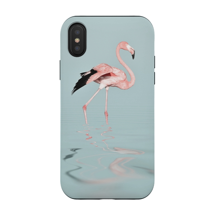 iPhone Xs / X StrongFit Flamingo On Turquoise Waters by Andrea Haase