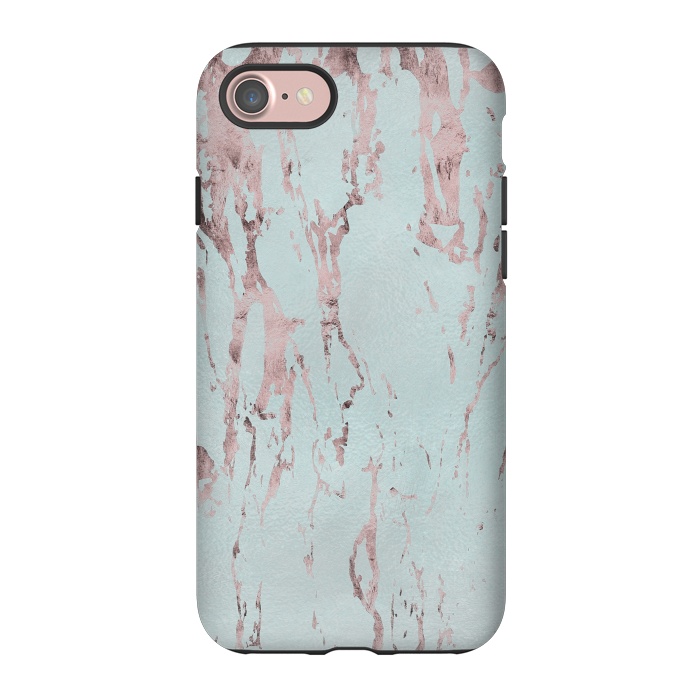 iPhone 7 StrongFit Rose Gold Marble Fragments On Teal 2 by Andrea Haase