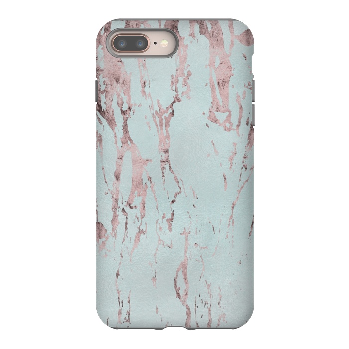 iPhone 7 plus StrongFit Rose Gold Marble Fragments On Teal 2 by Andrea Haase