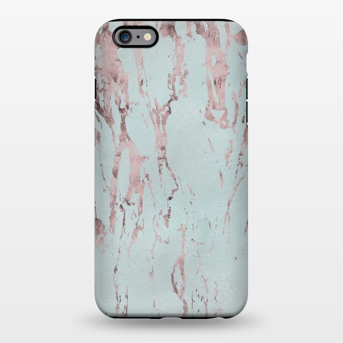 iPhone 6/6s plus StrongFit Rose Gold Marble Fragments On Teal 2 by Andrea Haase