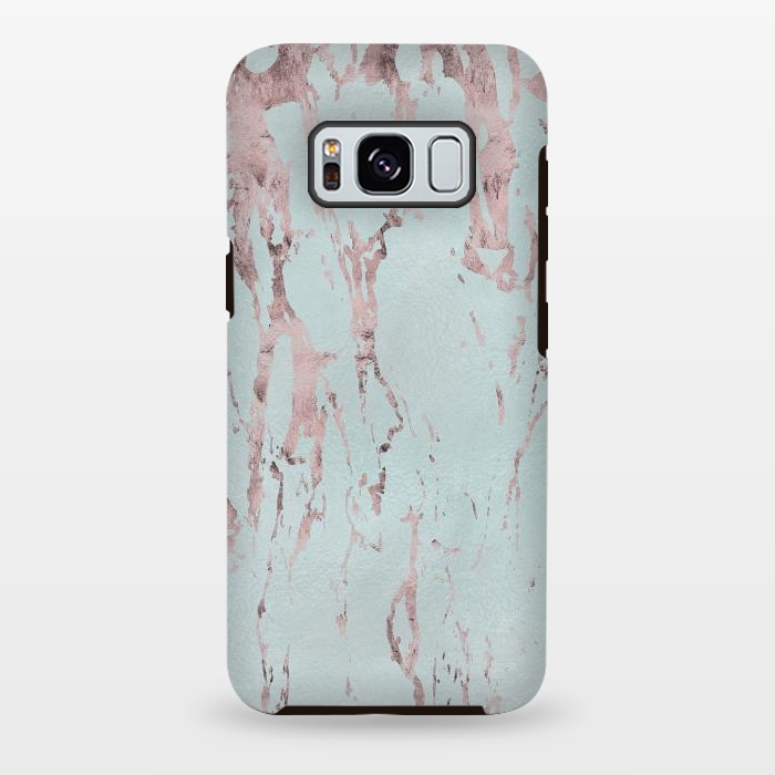 Galaxy S8 plus StrongFit Rose Gold Marble Fragments On Teal 2 by Andrea Haase