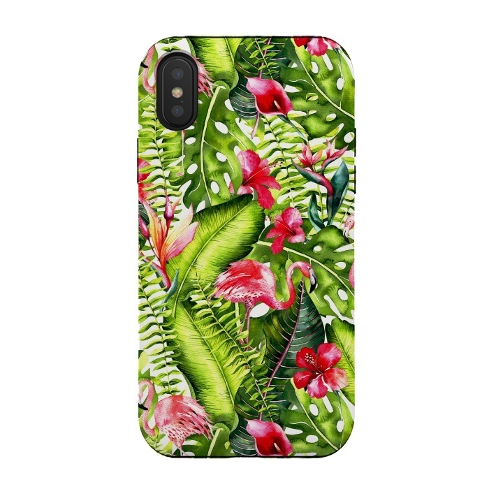 iPhone Xs / X StrongFit Flower Jungle and Flamingo  by  Utart