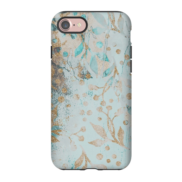 iPhone 7 StrongFit  Botanical  Pattern Teal And Gold by Andrea Haase
