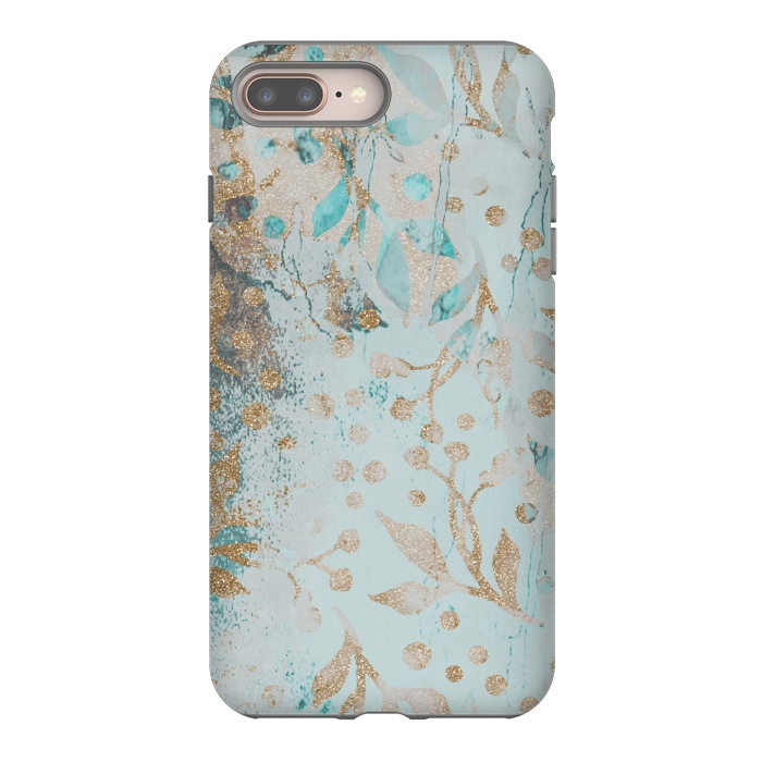 iPhone 7 plus StrongFit  Botanical  Pattern Teal And Gold by Andrea Haase