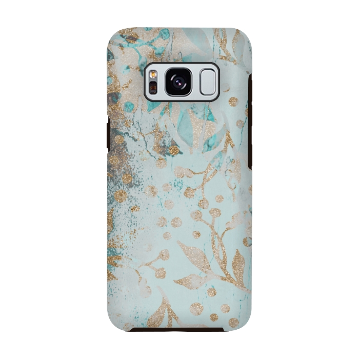 Galaxy S8 StrongFit  Botanical  Pattern Teal And Gold by Andrea Haase