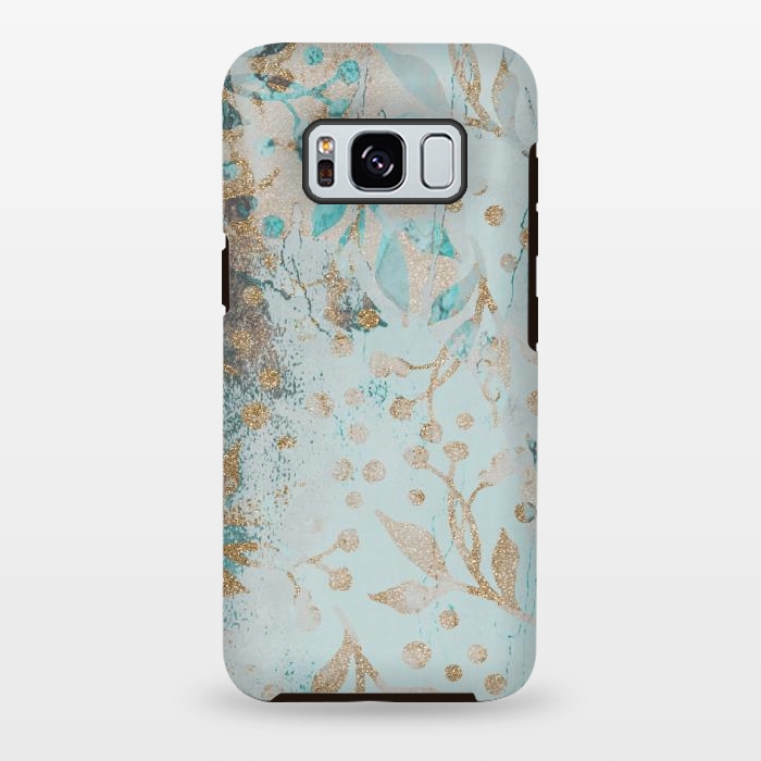 Galaxy S8 plus StrongFit  Botanical  Pattern Teal And Gold by Andrea Haase