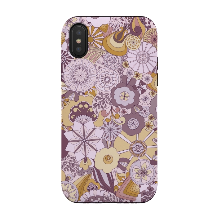 iPhone Xs / X StrongFit Flowers, Flowers Everywhere Purple and Mustard by Paula Ohreen