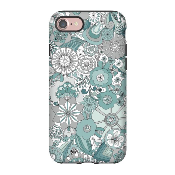 iPhone 7 StrongFit Flowers, Flowers Everywhere Teal and Gray by Paula Ohreen