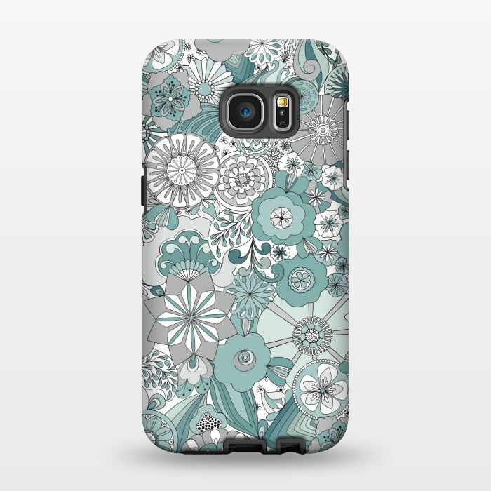 Galaxy S7 EDGE StrongFit Flowers, Flowers Everywhere Teal and Gray by Paula Ohreen