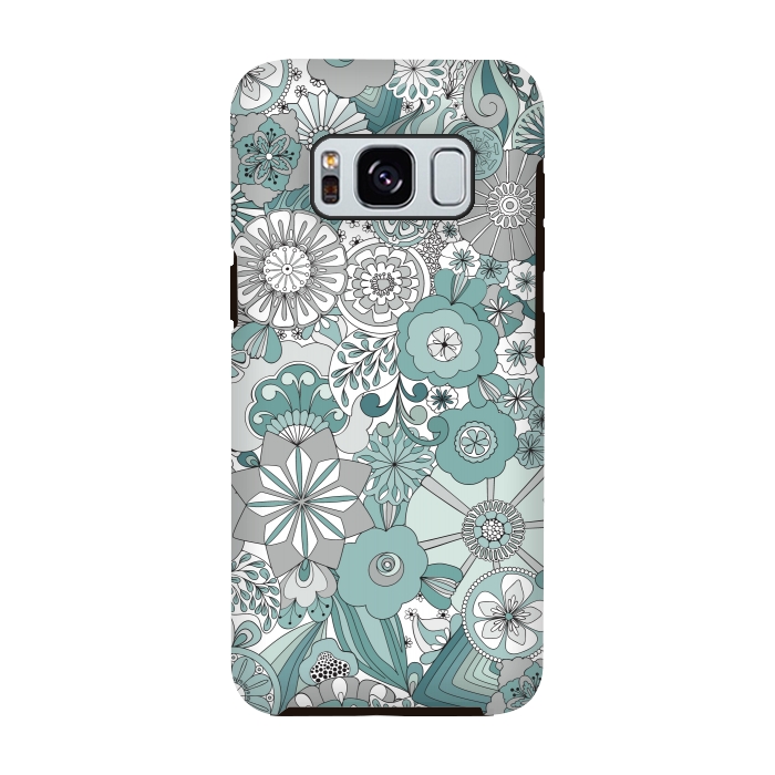Galaxy S8 StrongFit Flowers, Flowers Everywhere Teal and Gray by Paula Ohreen