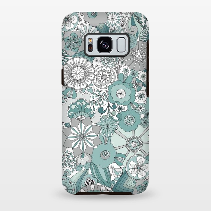 Galaxy S8 plus StrongFit Flowers, Flowers Everywhere Teal and Gray by Paula Ohreen