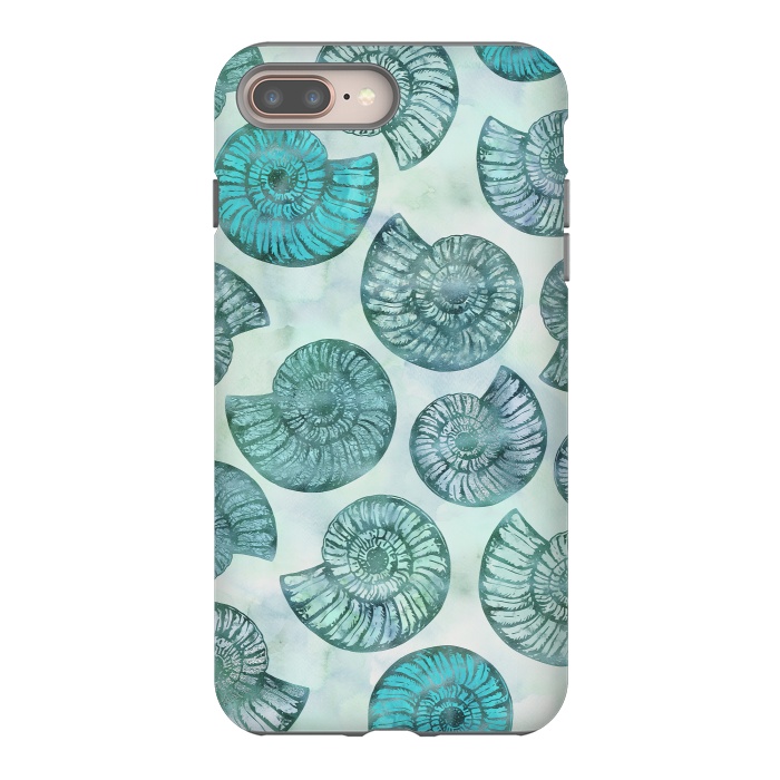 iPhone 7 plus StrongFit Teal Fossils And Ammonites by Andrea Haase
