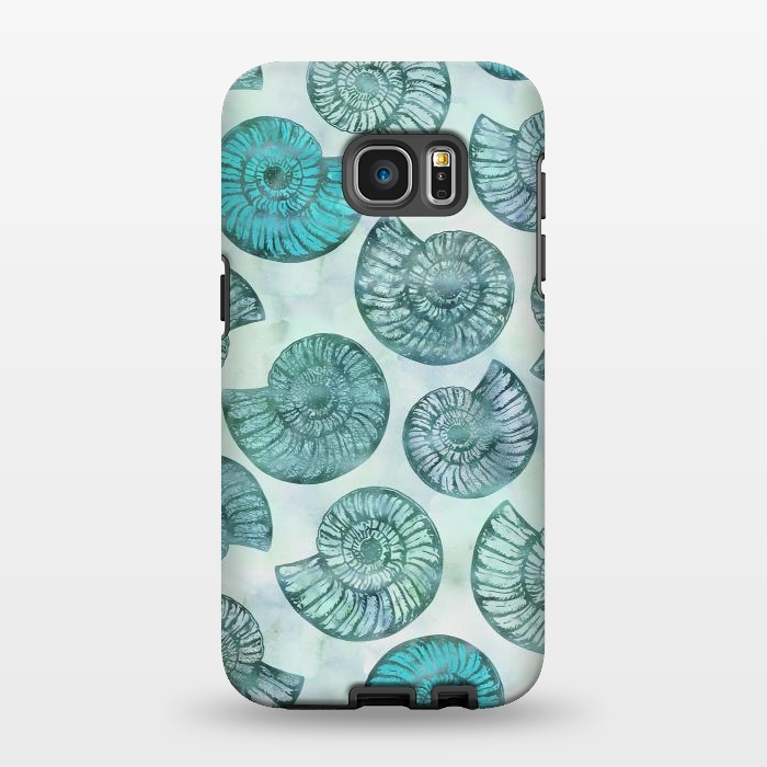 Galaxy S7 EDGE StrongFit Teal Fossils And Ammonites by Andrea Haase