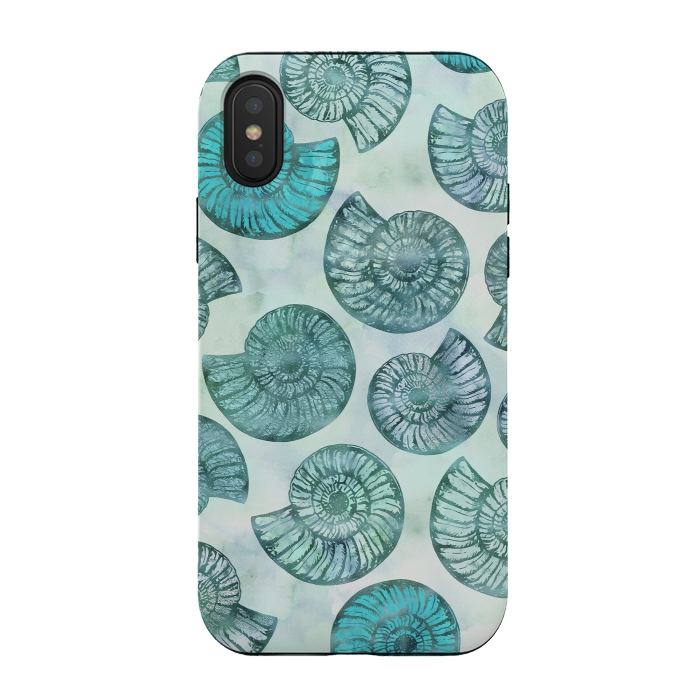 iPhone Xs / X StrongFit Teal Fossils And Ammonites by Andrea Haase