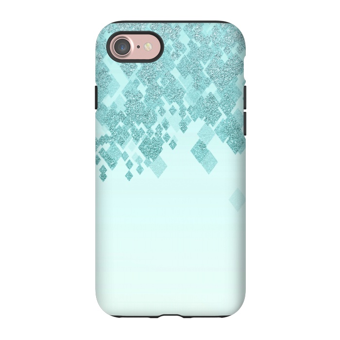 iPhone 7 StrongFit Turquoise Faux Glitter Diamonds by Andrea Haase