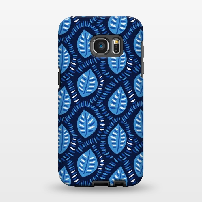 Galaxy S7 EDGE StrongFit Blue Decorative Geometric Leaves Pattern by Boriana Giormova