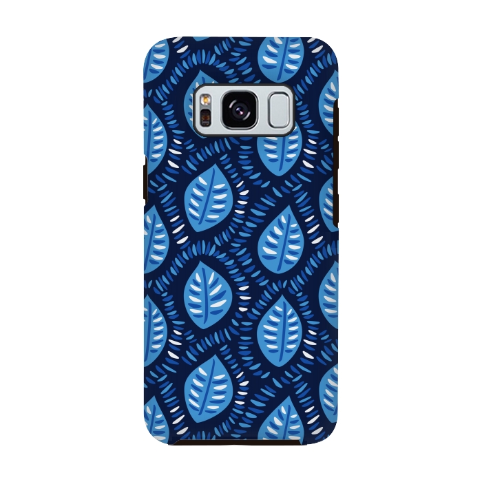 Galaxy S8 StrongFit Blue Decorative Geometric Leaves Pattern by Boriana Giormova