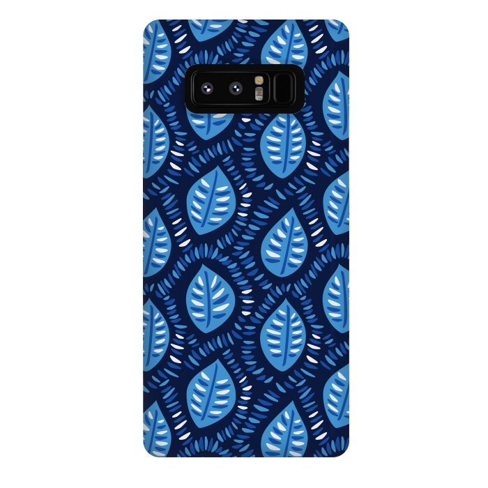 Galaxy Note 8 StrongFit Blue Decorative Geometric Leaves Pattern by Boriana Giormova