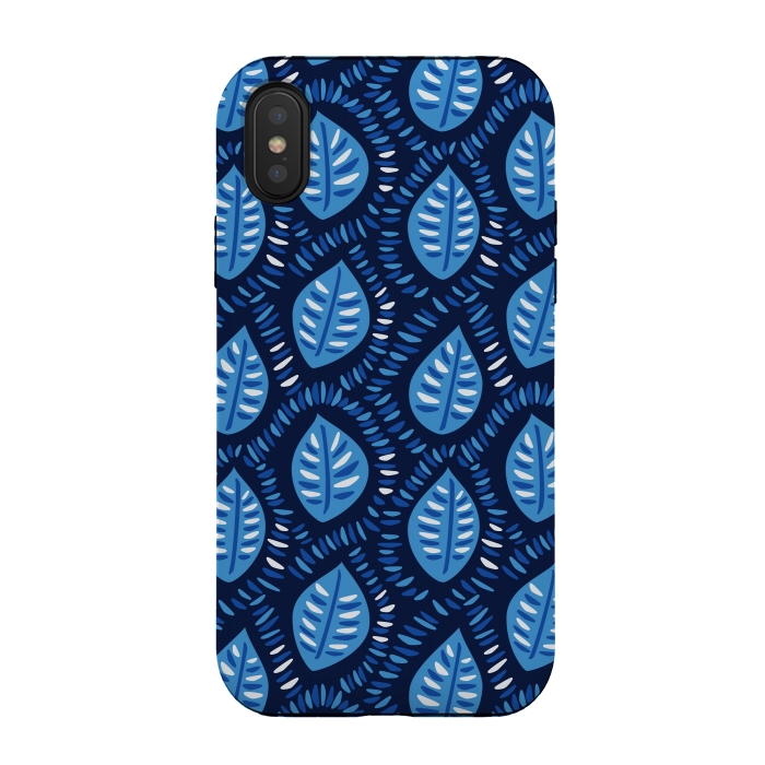 iPhone Xs / X StrongFit Blue Decorative Geometric Leaves Pattern by Boriana Giormova