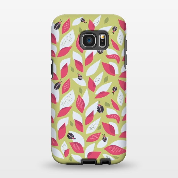Galaxy S7 EDGE StrongFit Green Plant With Pink Leaves And Ladybugs Spring by Boriana Giormova