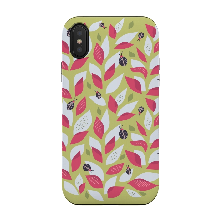 iPhone Xs / X StrongFit Green Plant With Pink Leaves And Ladybugs Spring by Boriana Giormova