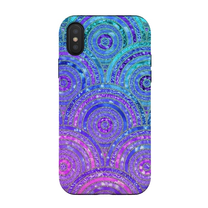 iPhone Xs / X StrongFit Pink and Blue Metal Circles Pattern by  Utart