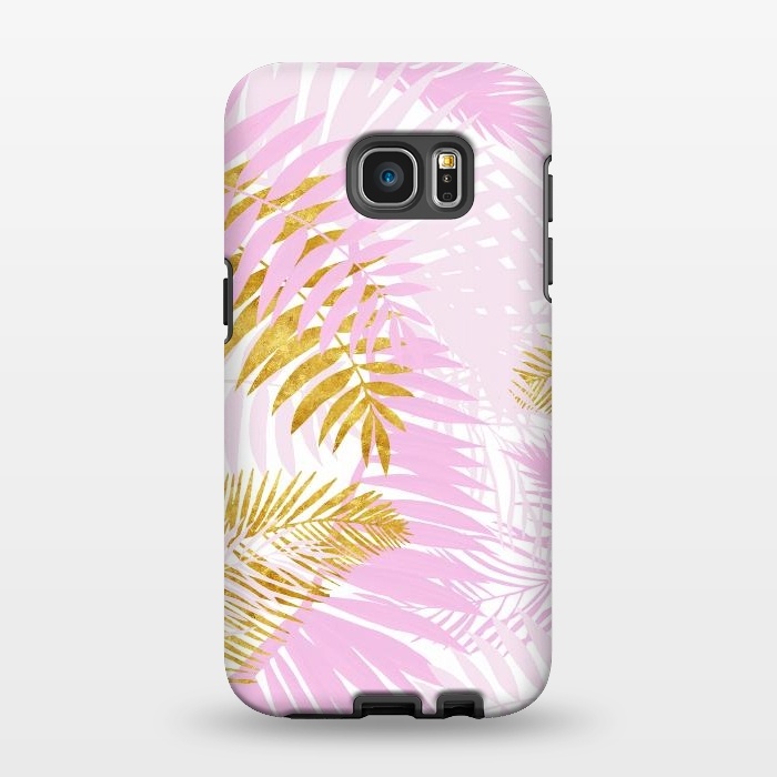 Galaxy S7 EDGE StrongFit Pink and Gold Palm Leaves by  Utart