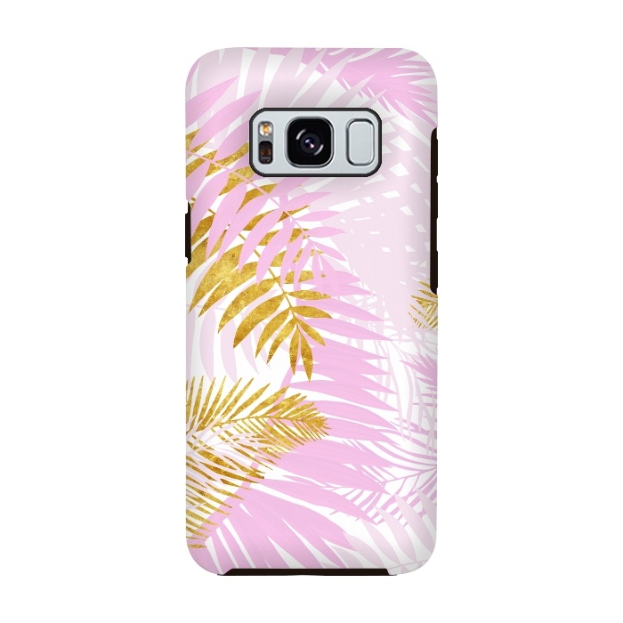 Galaxy S8 StrongFit Pink and Gold Palm Leaves by  Utart