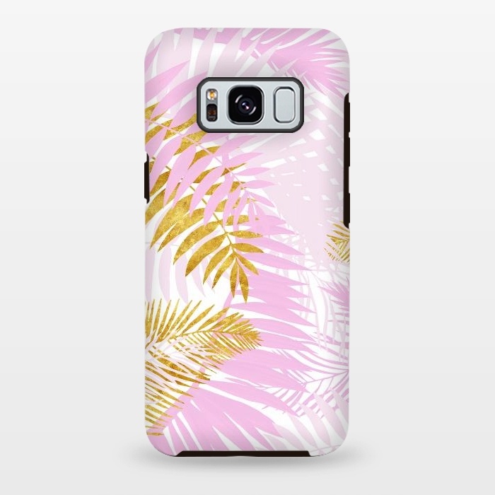 Galaxy S8 plus StrongFit Pink and Gold Palm Leaves by  Utart