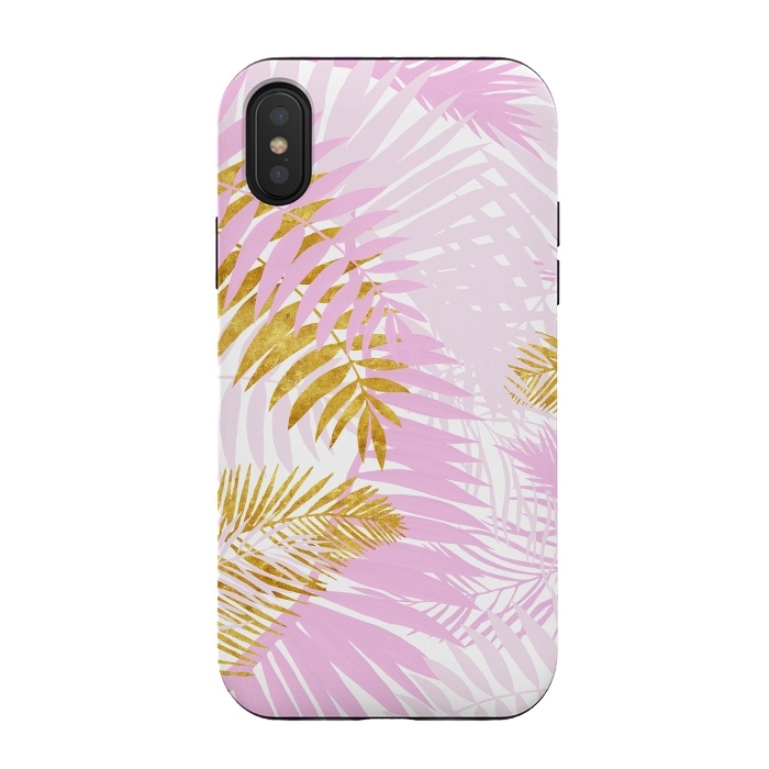 iPhone Xs / X StrongFit Pink and Gold Palm Leaves by  Utart