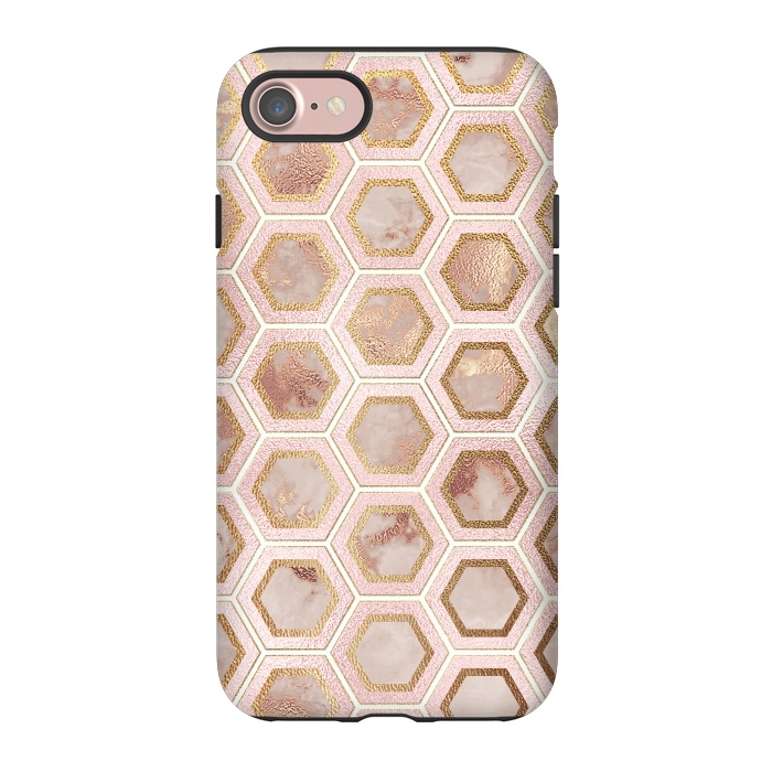 iPhone 7 StrongFit Marble and Rose Gold Honeycomb Pattern by  Utart