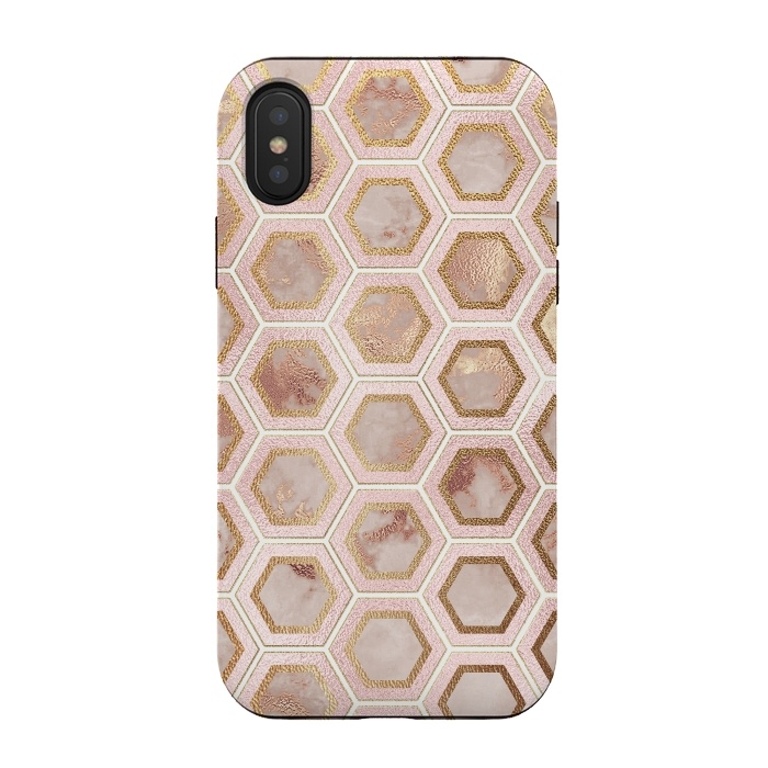 iPhone Xs / X StrongFit Marble and Rose Gold Honeycomb Pattern by  Utart