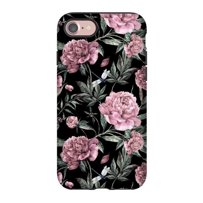 iPhone 7 StrongFit Black and Pink Peony Pattern by  Utart